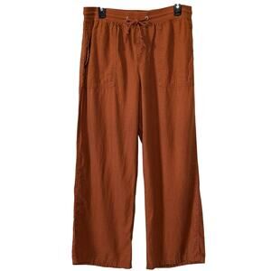 M&S Collection Rust Orange Flax Linen Drawstring Wide Leg Pants Size 14 Short